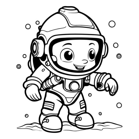 Coloring book for children: Astronaut in space suit. Vector illu