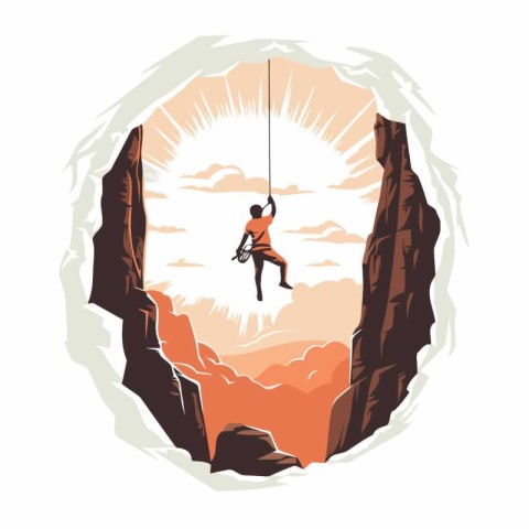 Climbing in the mountains. Vector illustration in retro style.