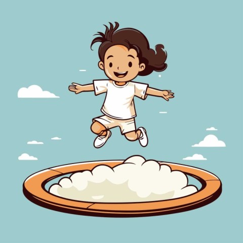 Happy little girl jumping in a pool of water. Vector illustratio