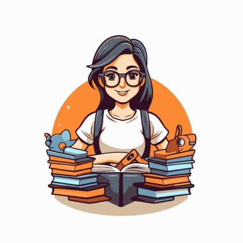 Vector illustration of a girl student with books. Back to school