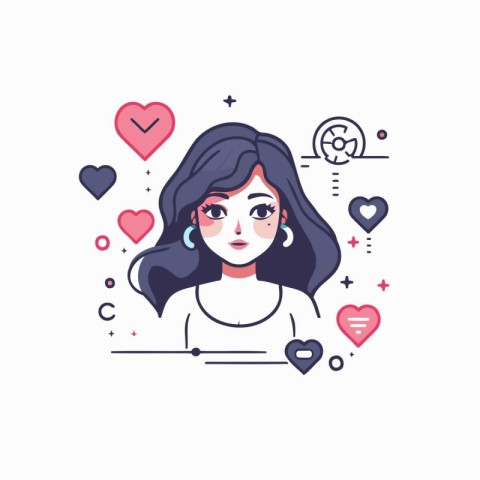 Beautiful girl with long hair. Vector illustration in flat style