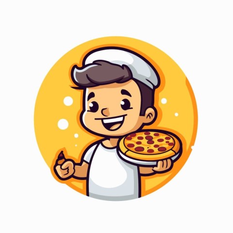 Illustration of a chef holding a slice of pizza and showing thum