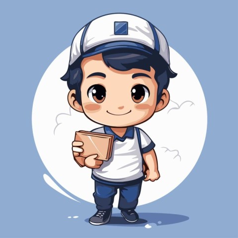 Cute little boy holding a cup of coffee. Vector illustration.