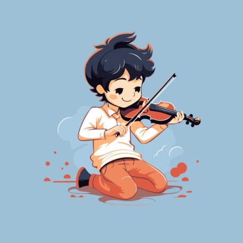 Boy playing the violin. Cute cartoon character. Vector illustrat