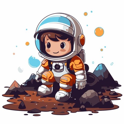 Astronaut boy in space suit and helmet. Vector illustration.