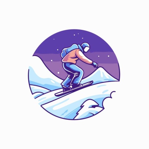 Snowboarder riding on the mountains. Vector illustration in cart