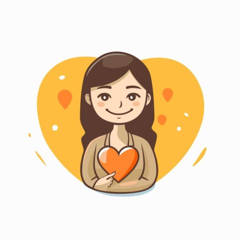 Cute girl holding a heart. Vector illustration in cartoon style.