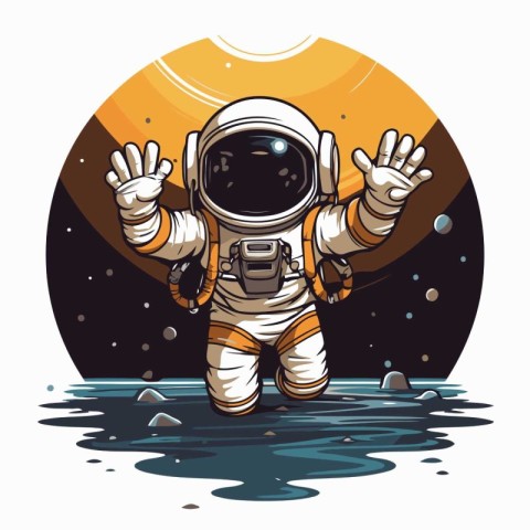 Astronaut waving his hands. Vector illustration in retro style.