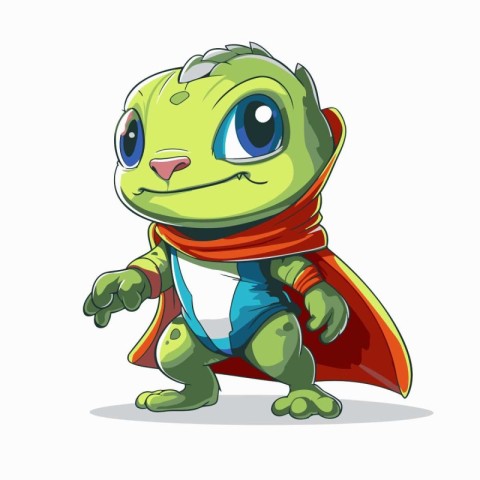 Cute little monster in superhero costume. Vector illustration is