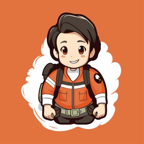 Illustration of a Kid Boy Wearing a Life Jacket with a Backpack