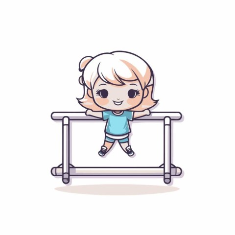 Cute little girl running on treadmill. cartoon vector illustrati