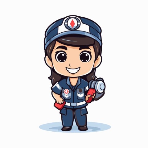 Cute girl firefighter in uniform with fire extinguisher vector i