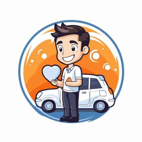 Businessman with heart and car cartoon icon vector illustration