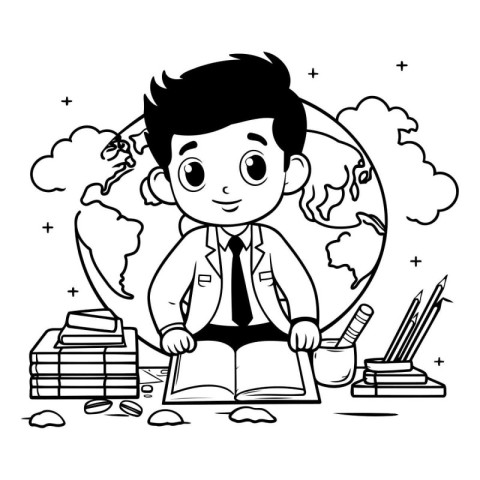 Boy cartoon with book design. Kid childhood little people lifest