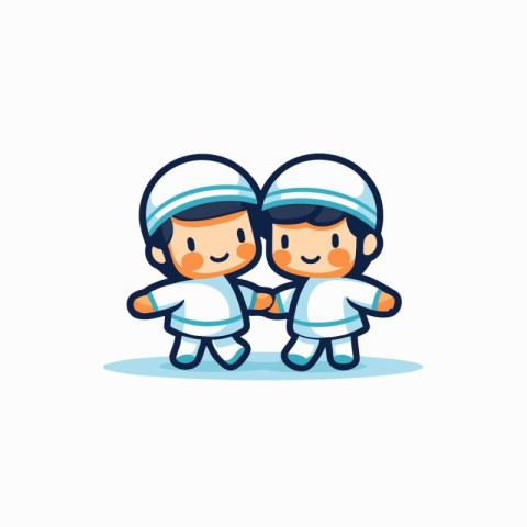 Cute Cartoon Muslim Boy and Girl Vector Icon Illustration Design