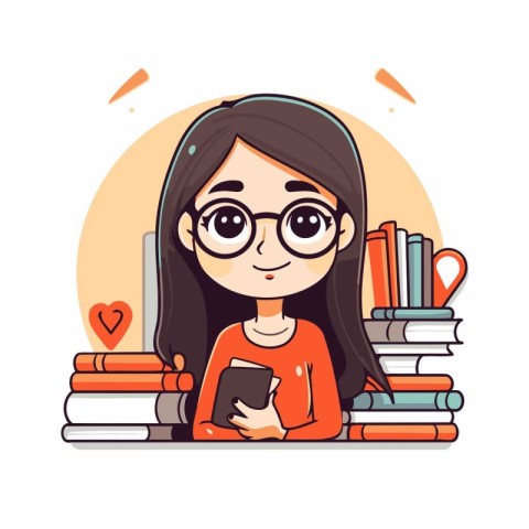 Girl with books. Vector illustration in cartoon style. Education