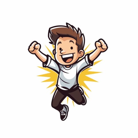 Cheerful boy jumping in the air cartoon vector illustration grap