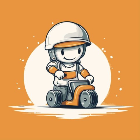 Illustration of a Kid Riding a Scooter on an Orange Background