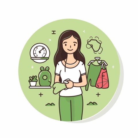 Vector illustration of young woman with clean clothes. Flat styl