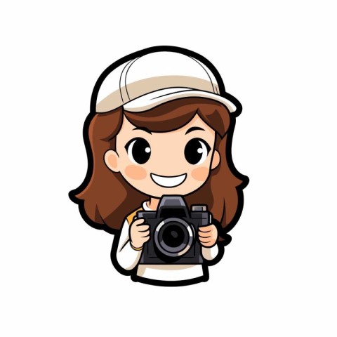 Illustration of a Kid Girl Holding a Camera Isolated on a White