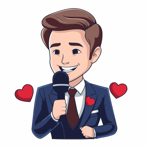 Businessman cartoon with microphone vector illustration graphic