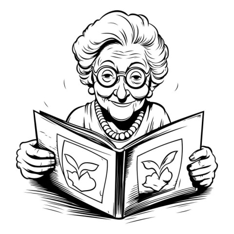 Grandmother reading a book. Vector illustration ready for vinyl