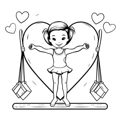 cute little girl with shopping bags and heart vector illustratio