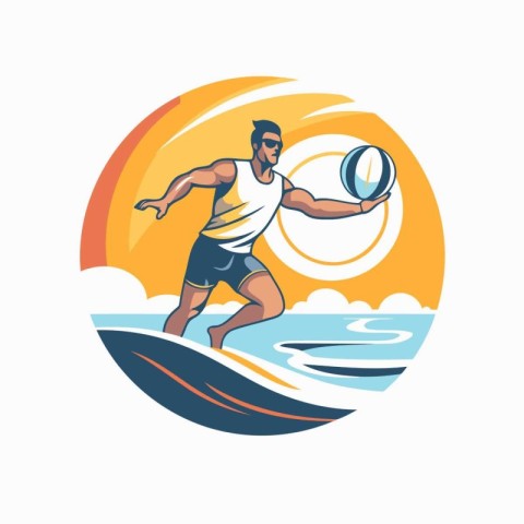 Water polo player on the wave. Vector illustration of a water po