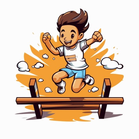 Vector illustration of a boy jumping over a hurdle. Cartoon styl