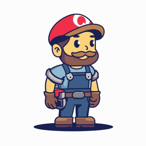 Carpenter with a drill. Vector illustration in cartoon style.