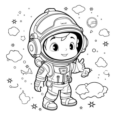 Coloring book for children: astronaut in space suit. Vector illu