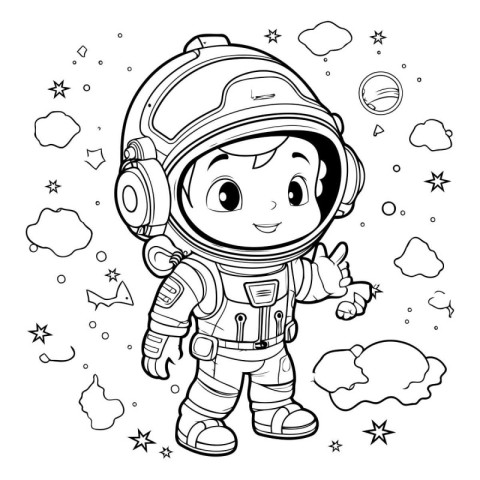 Coloring book for children: astronaut in space suit. Vector illu