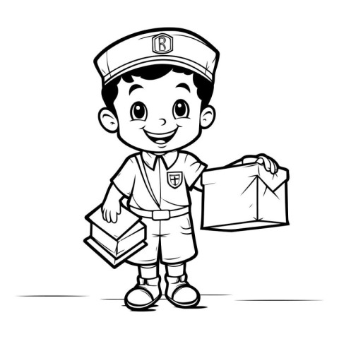 Cartoon illustration of a sailor boy carrying a box of books.