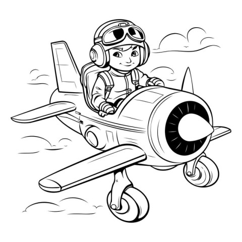 Vector illustration of Cartoon pilot with airplane. Coloring boo