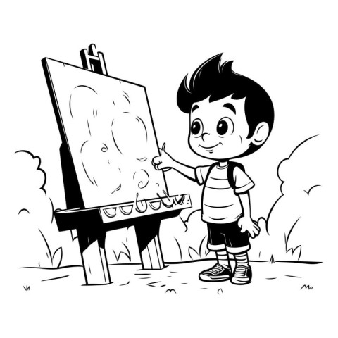 Boy painting on easel. sketch for your design. Vector illustrati