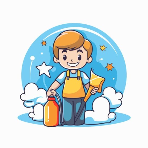 Cleaning boy cartoon icon vector illustration graphic design vec