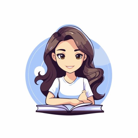 Cute girl reading a book. Vector illustration in cartoon style.