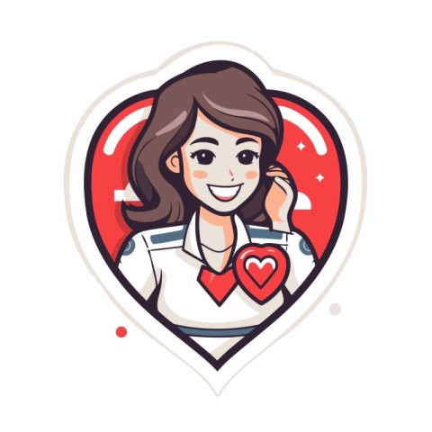 Cute astronaut girl in heart shape sticker. Vector illustration