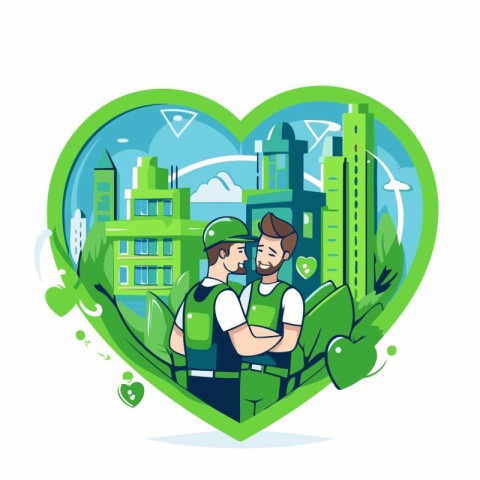 Vector illustration of a man and a woman in a green heart.