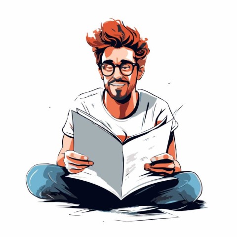 Man reading a book. Vector illustration of a man reading a book.