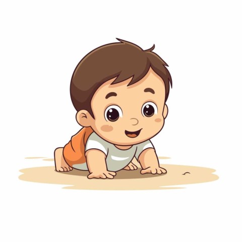 Cute baby crawling on the sand. Vector illustration isolated on