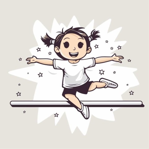 Cute little girl jumping on a seesaw. Vector illustration.