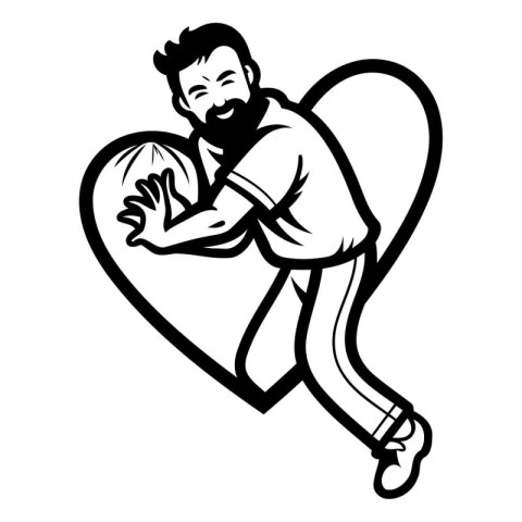 Vector illustration of a rugby player with ball and heart in the