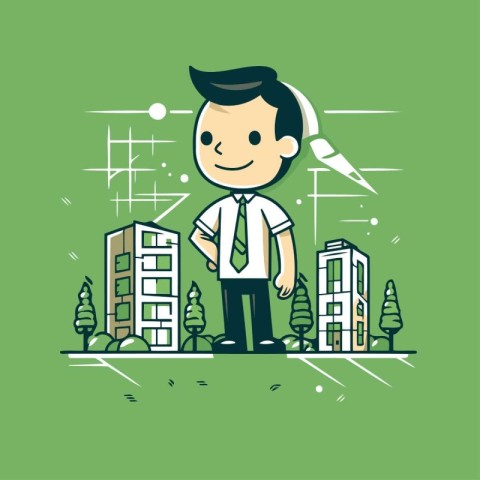 Businessman in the city. Vector illustration in a flat style.