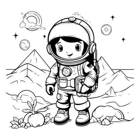 astronaut in space. vector illustration. coloring book for child