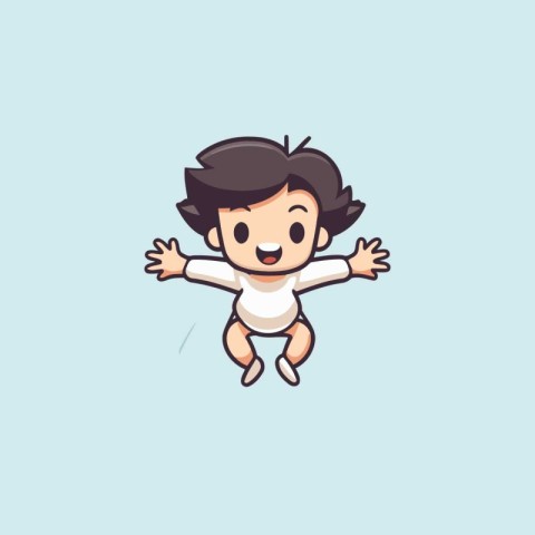 Cute cartoon baby boy jumping. Vector illustration isolated on w