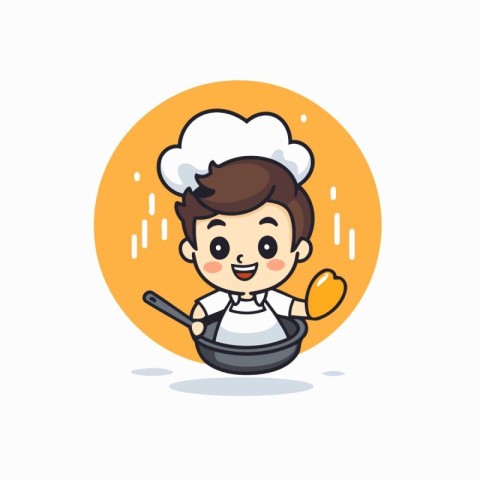 Cute chef boy cartoon vector illustration. Cute little chef boy