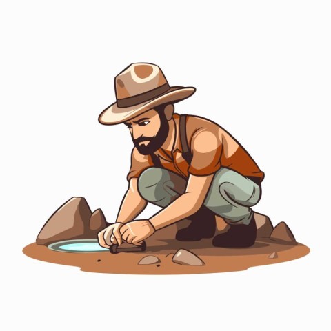 Vector illustration of a man digging a hole in the ground with a