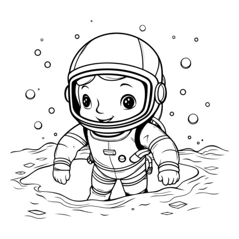 Cute cartoon astronaut in the sea. Vector illustration for color