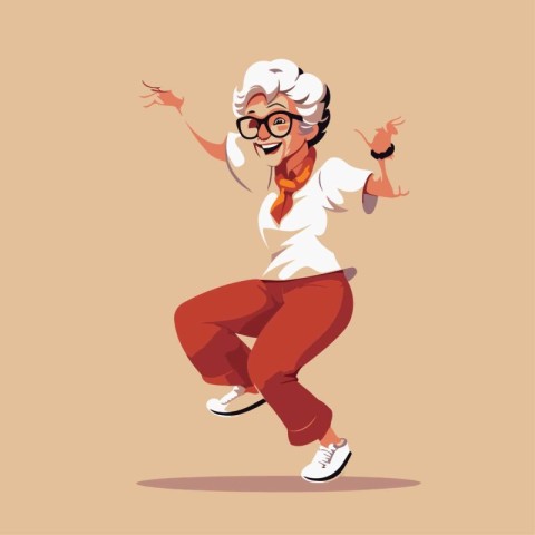 Elderly woman dancing hip-hop. Vector cartoon illustration.